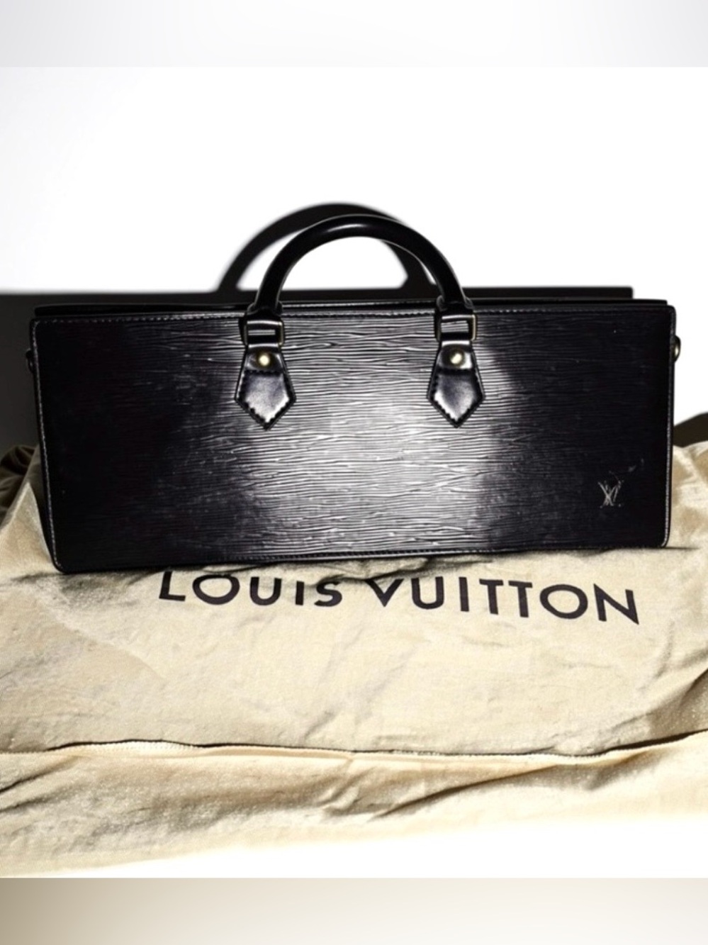 Louis Vuitton Epi Sac Triangle Black Leather Handbag + Matching Pochette Clés